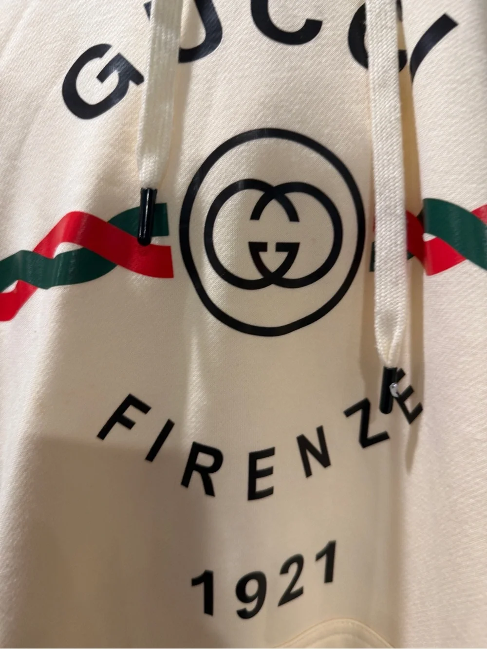 Gucci Cream Crewneck Sweatshirt with Red & Green Stripe Logo - Picture 2 of 7